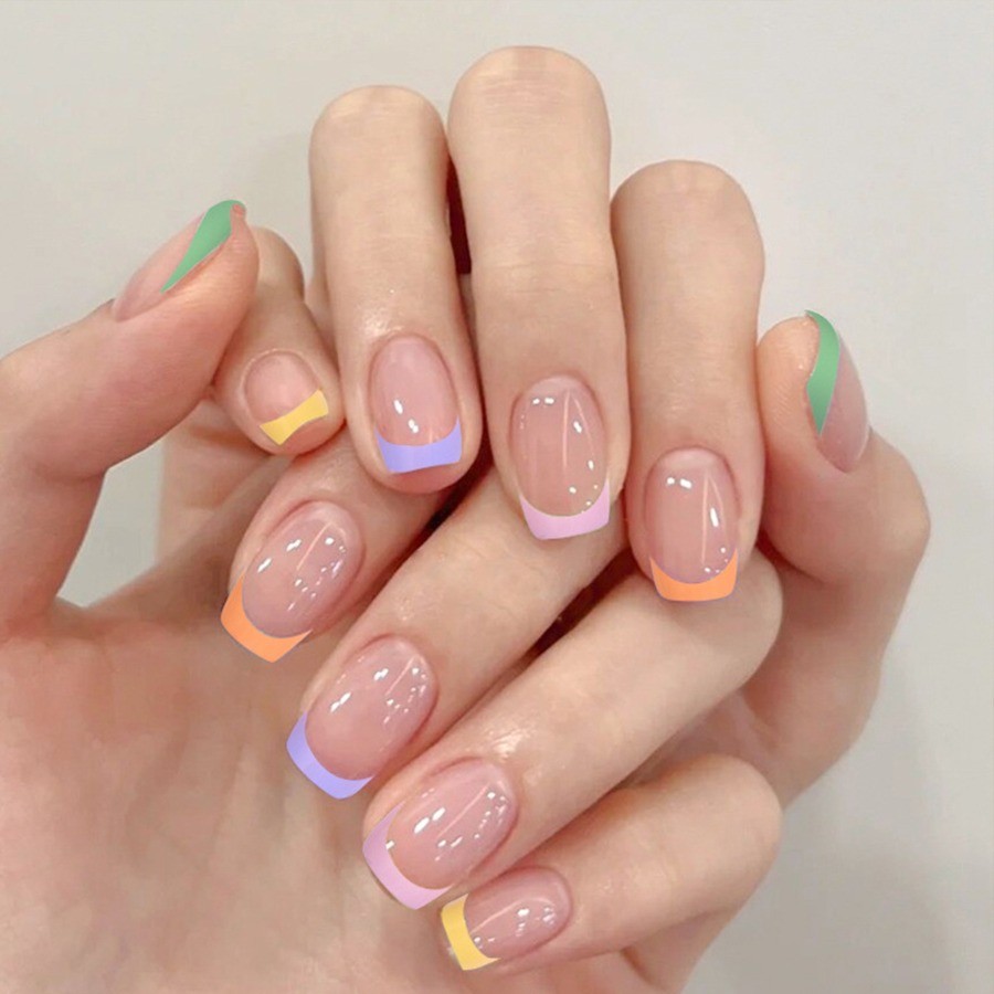 Press on Nail – Bare Transparent Color, Short Square Fake Nail, 48 Piece Set