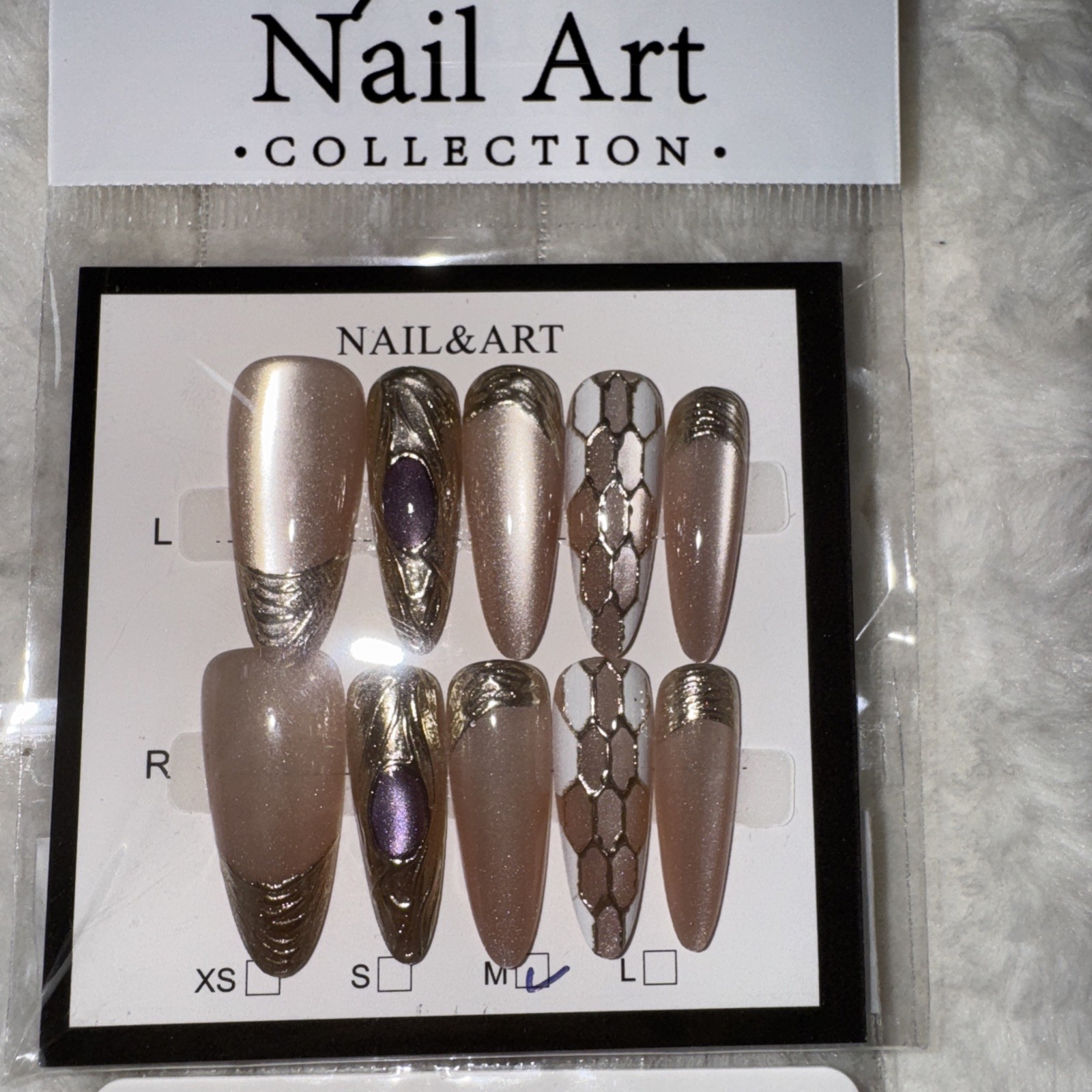 3 Packs Of 10pcs Stiletto Press On nails, 3D Unique Designs, Size M, Reusable 15