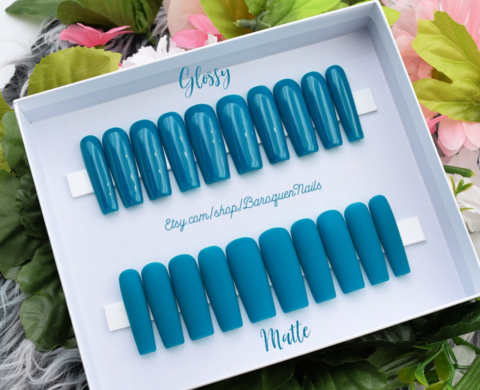 Peacock Blue Press On Nails | Matte or Gloss | Choose Your Shape Coffin Nails 36