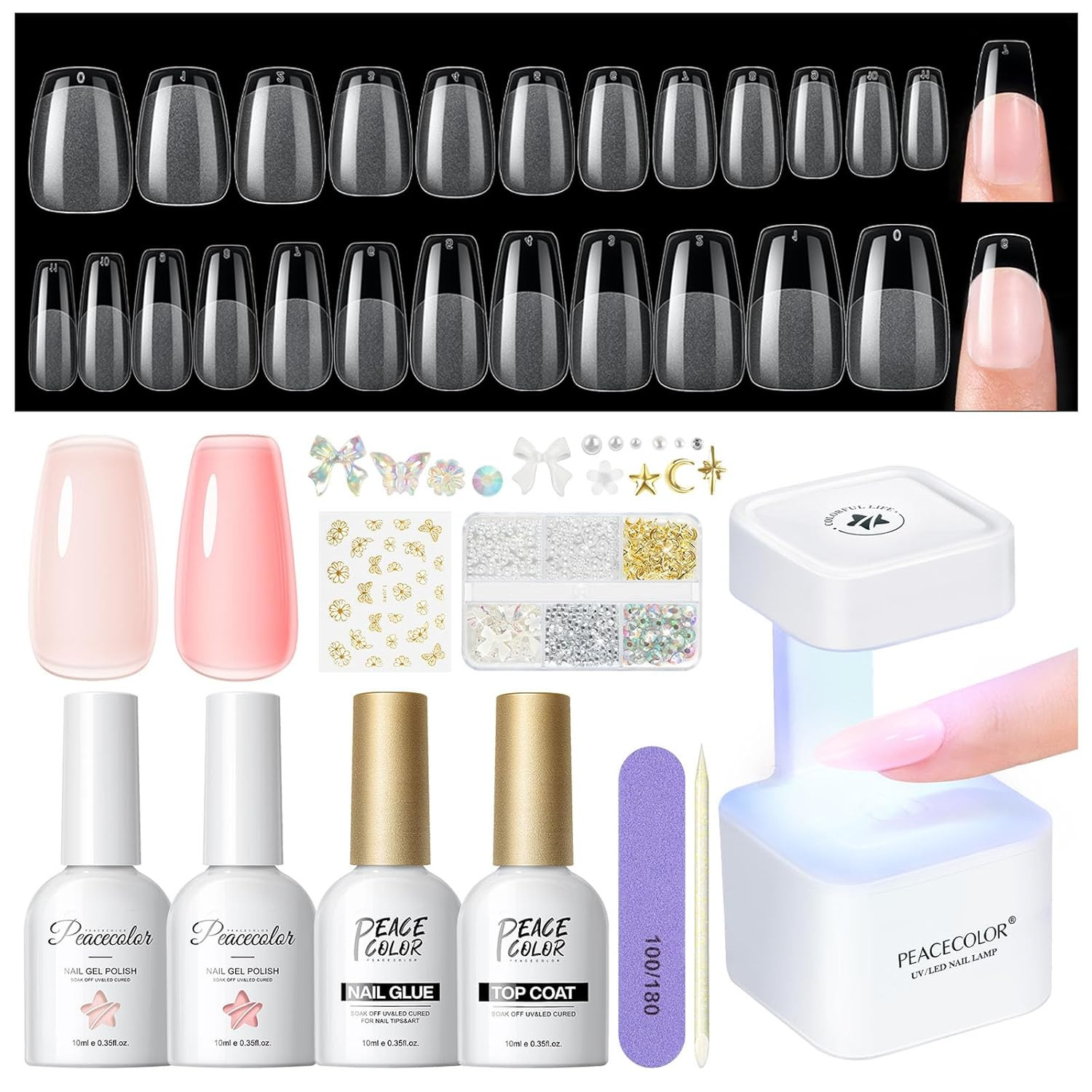 Gel Nail Kit, 240Pcs Short Medium Almond Nail Tips with U V Light 2PC Jelly Gel