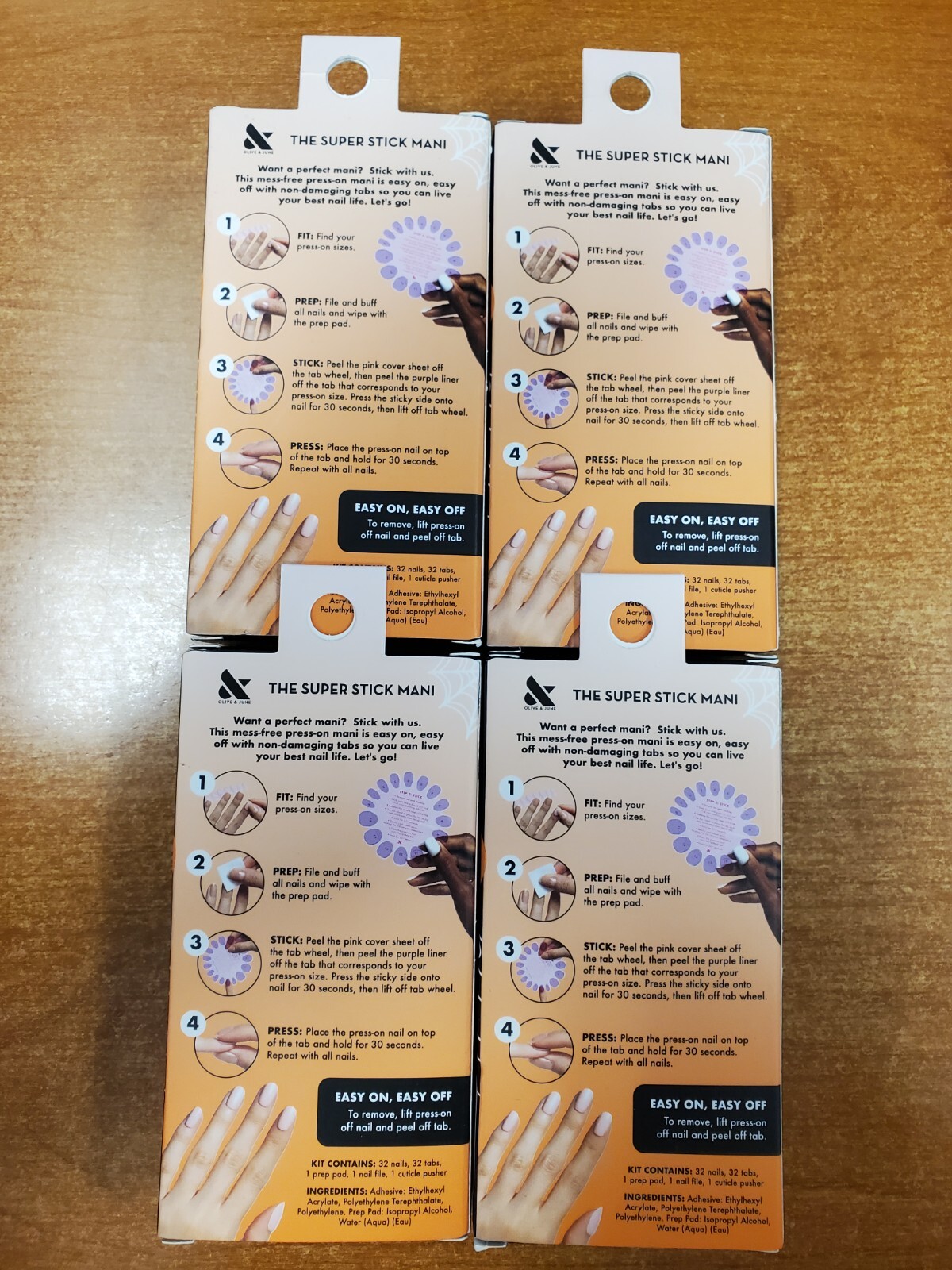 4 Pk: Olive & June Press On Nails The Super Stick Mani Sneaky Cats (9466) -R9P6b