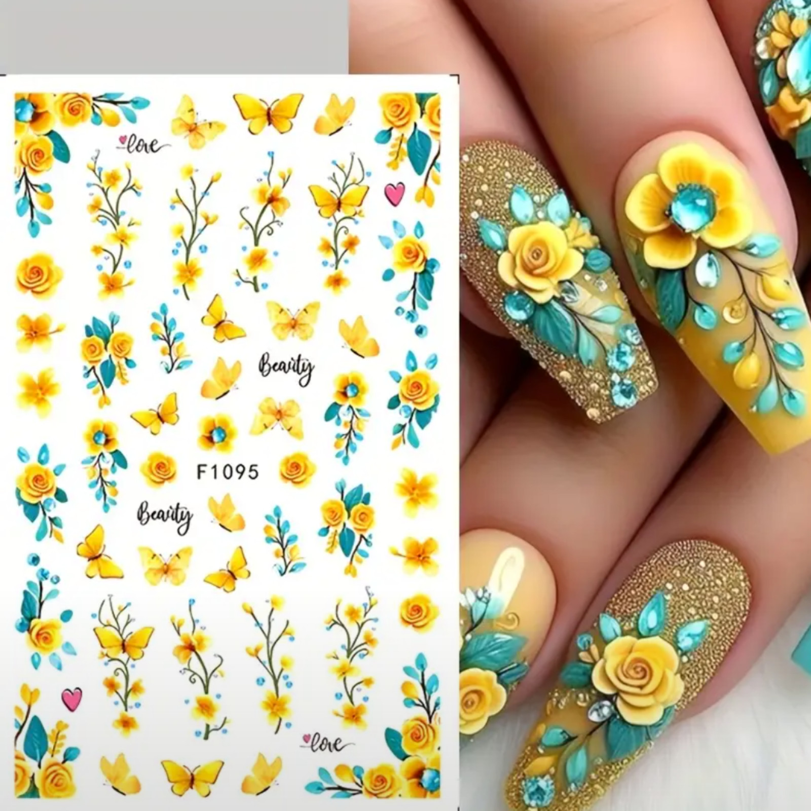 Spring/Summer Yellow Butterfly and Flower Nail Stickers Nail Self-Adhesive Decor