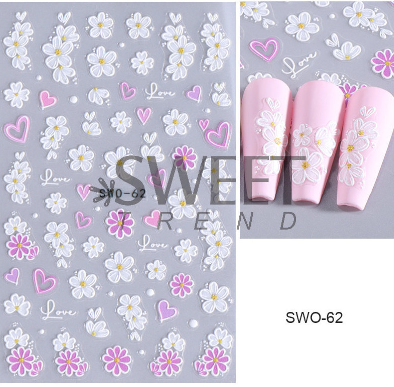 5D Embossed Balloon Star Floral Flowers Heart Nail Art Stickers Decals DIY NS52