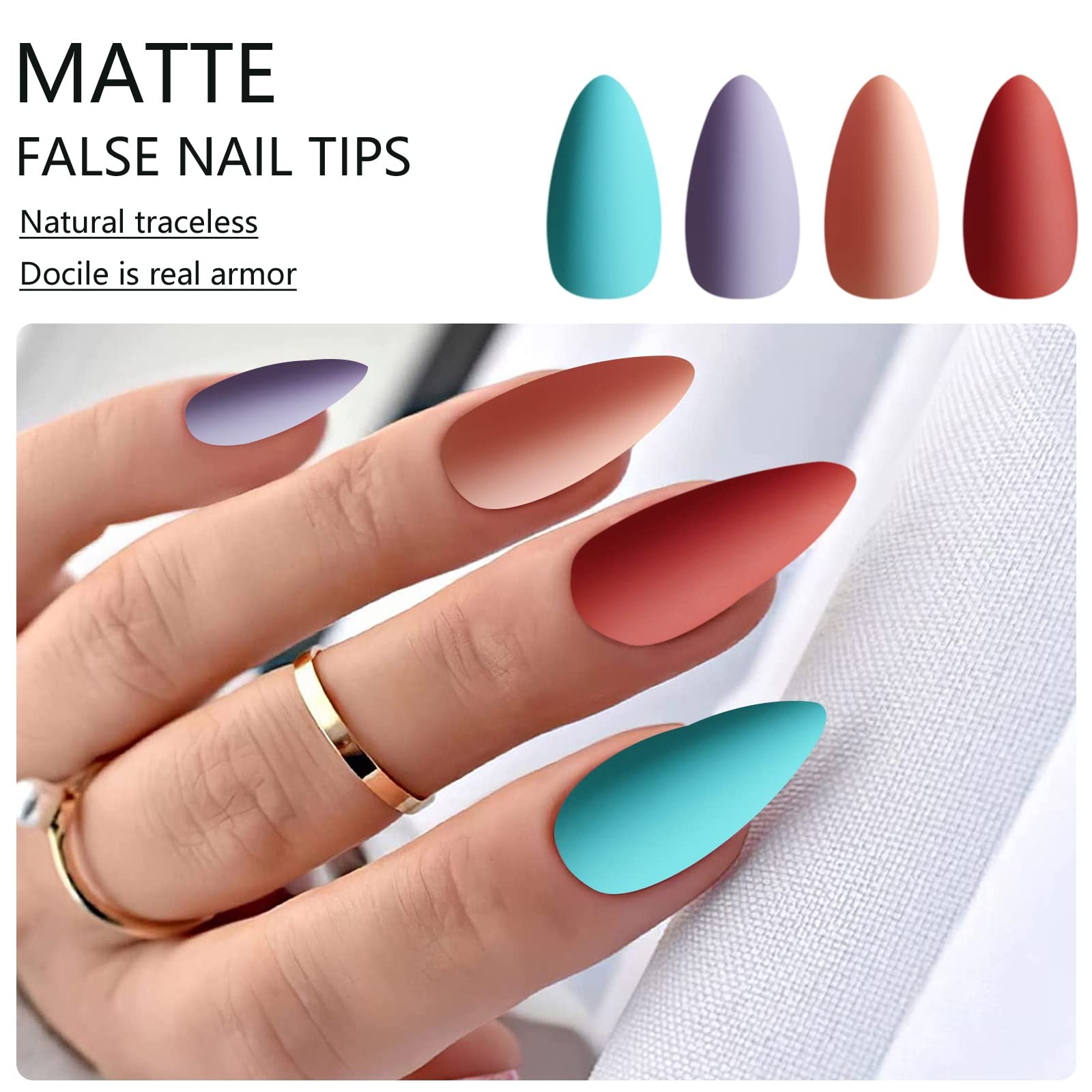 576pc Almond Press on Nails Medium Fake Nails Short Stiletto Acrylic Nails Pr…
