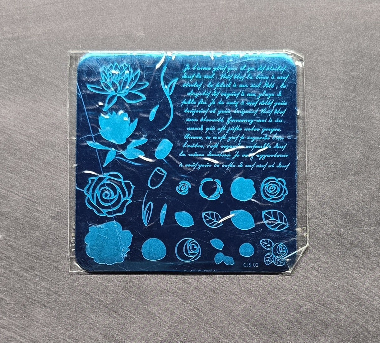 HTF Clear Jelly Stamper Layered Nail Stamp Plate CJS-02 Simple Rose & Script