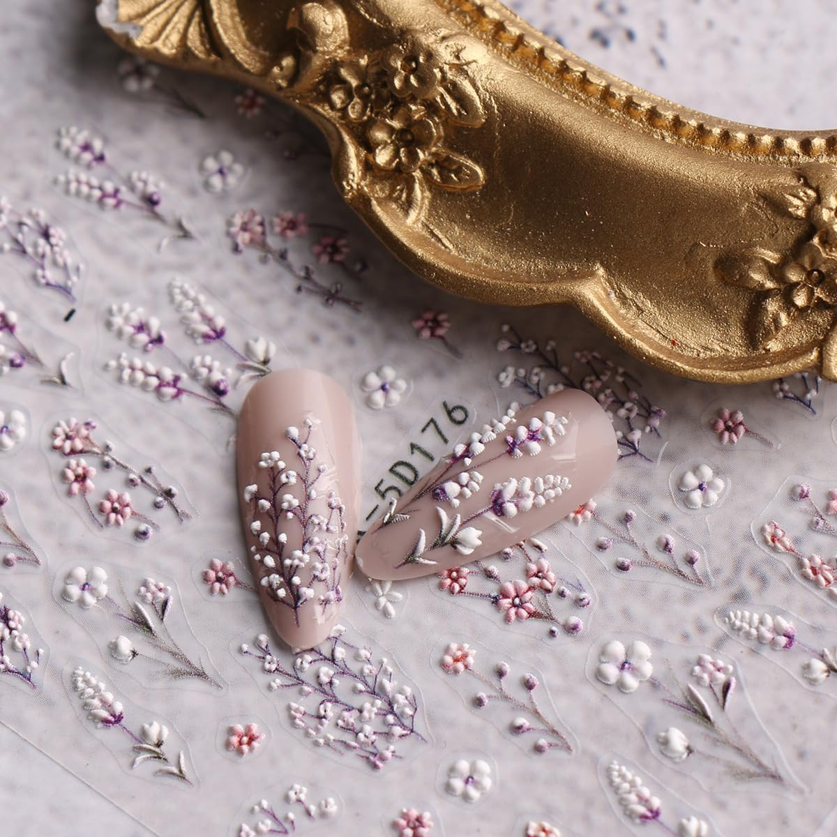 3D Embossed Flower Nail Art Stickers Decals Self-Adhesive 5D Spring