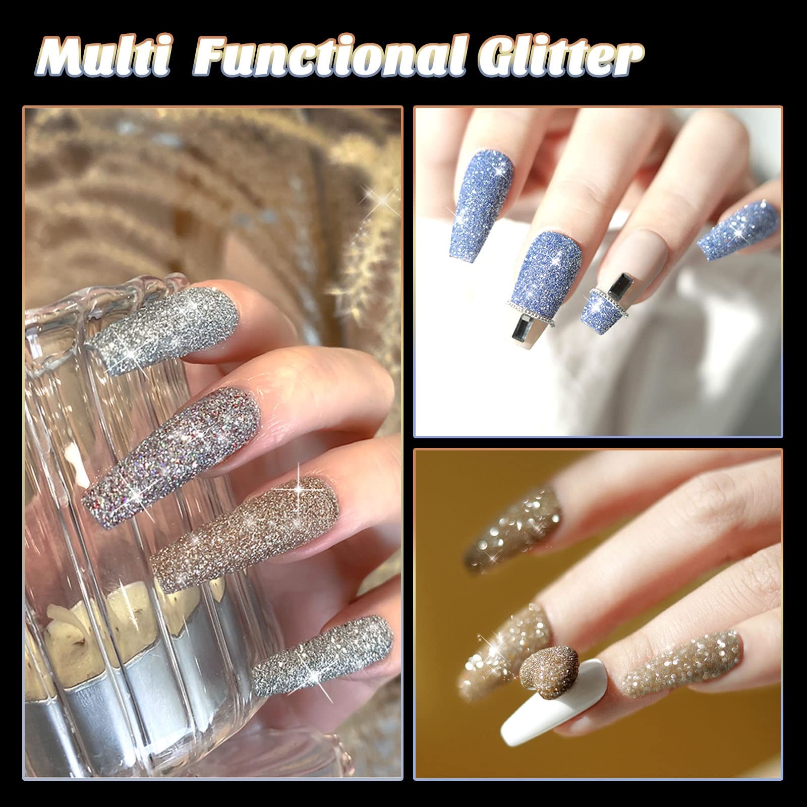 Diamond Nail Glitter 4 Colors Sparkling Korea Reflective Diamond Glitter Dust…