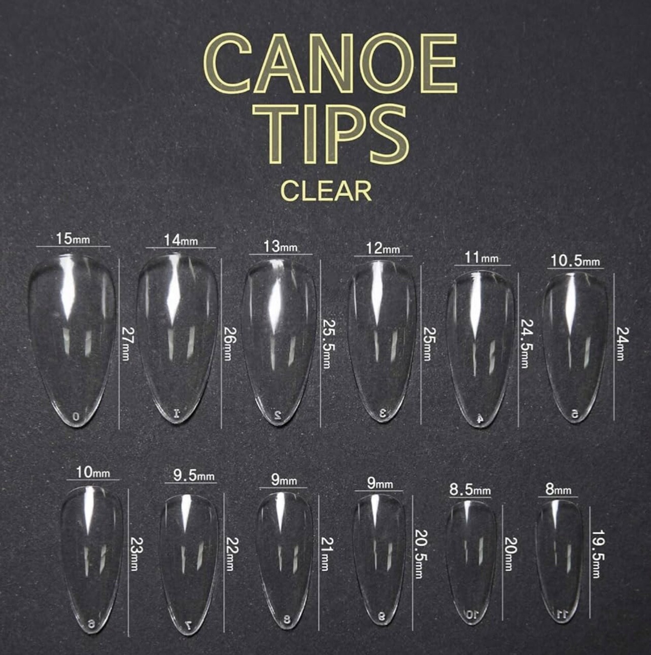 DIAMI Canoe Tips Clear 1box 360pcs 12sizes – Long Oval Shaped Nail Tips | Cle…