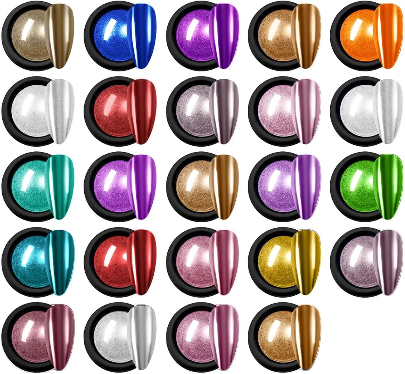 Chrome Nail Powder,24Colors Aurora Chrome Powder Mirror Luster Glitter Effect Ch
