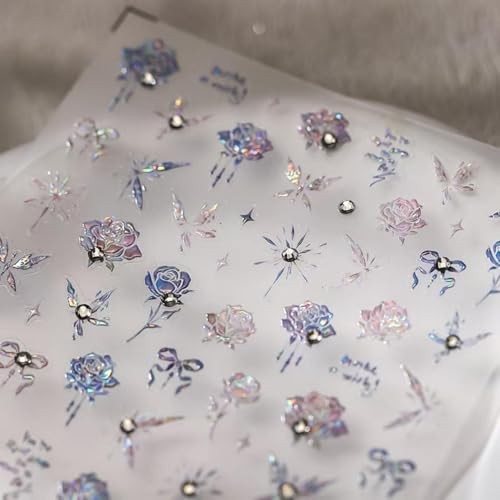 Rose Nail Art Stickers 5D Embossed Nail Decals Rhinestone Nail Art 22 Color22