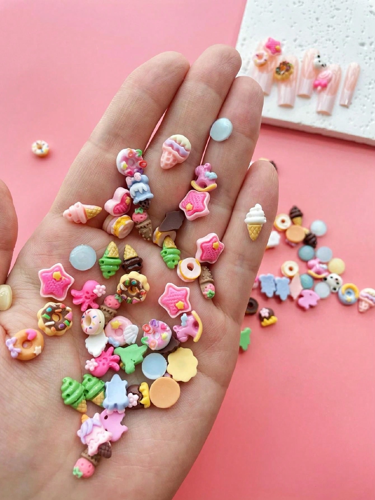 50pcs/Bag Cute Miniature Resin Food Toys Random Color Diy Cream Glue Cartoon