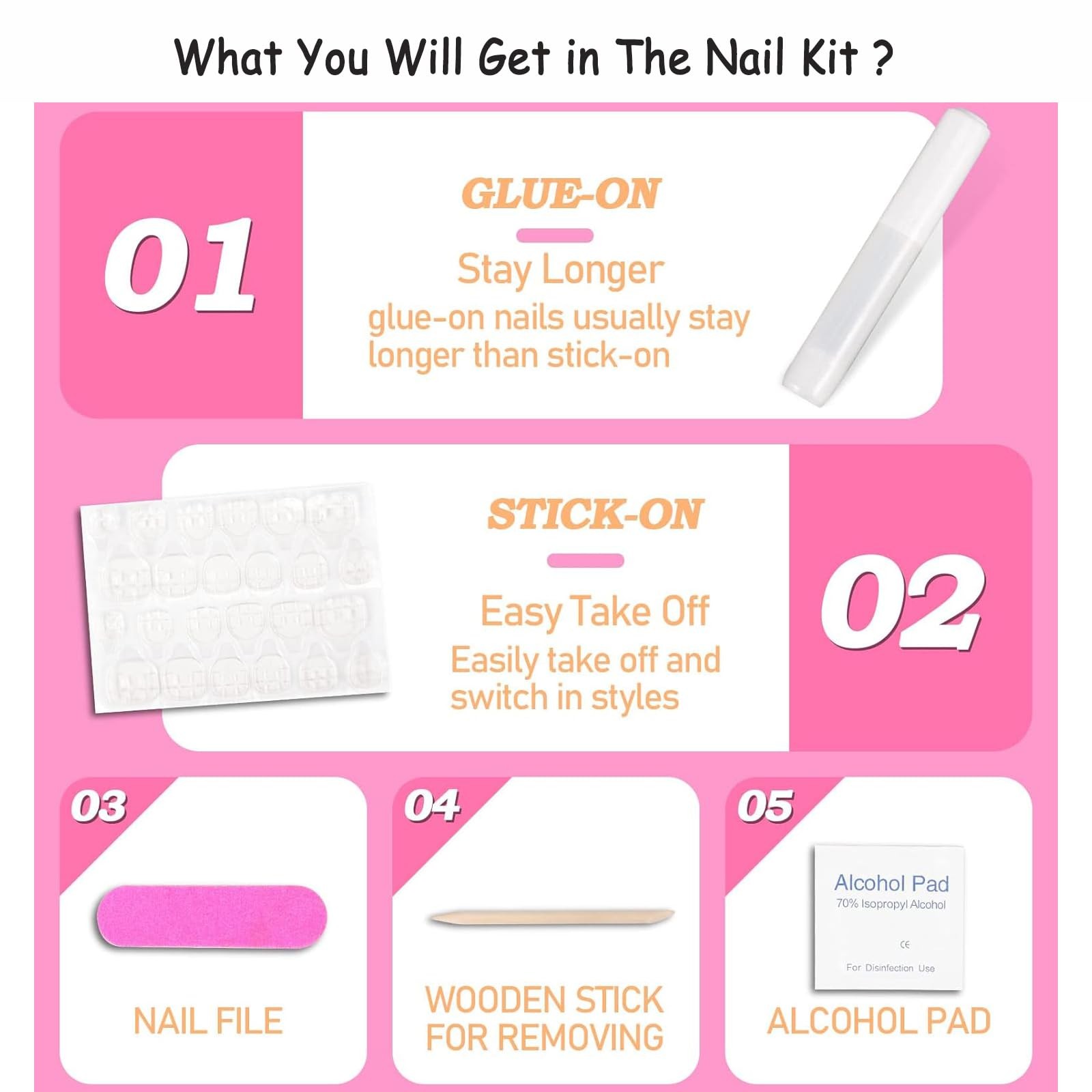 Press on Nails Short Medium Square Nails 24 Pcs, French Blue White Fake Nails…