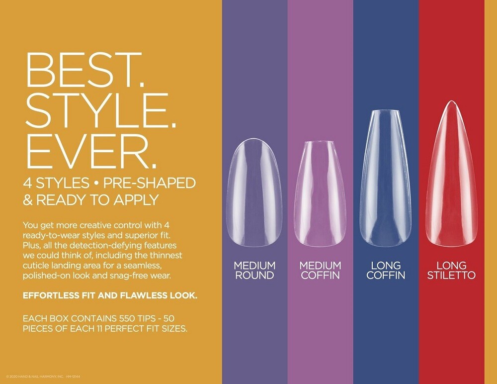 Harmony Gelish Soft Gel Tips Long Stiletto 50ct Refill *Choose one Size*