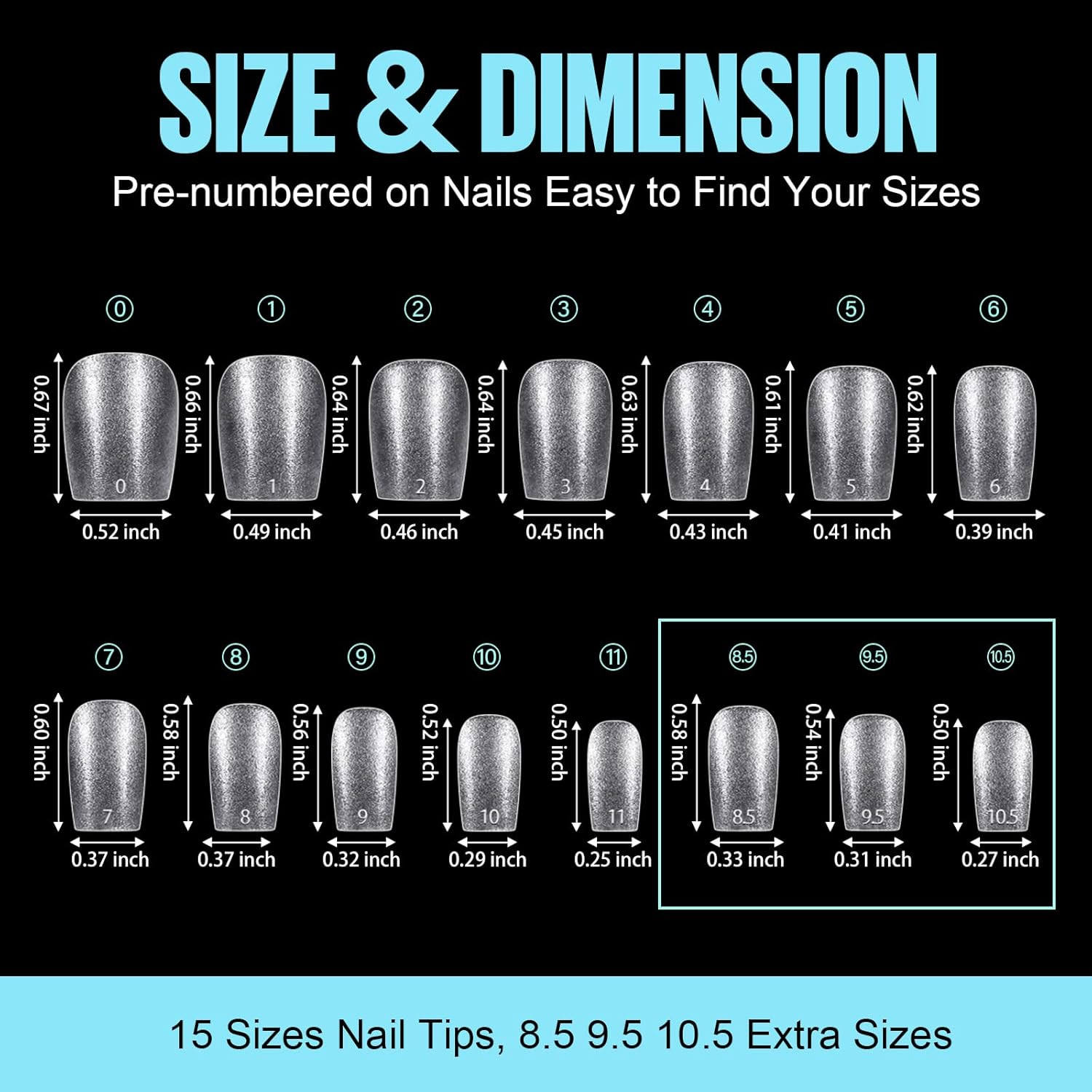 Extra Short Coffin Nail Tips, 15 Sizes 450Pcs Full Cover Gel Nail Tips for Exten