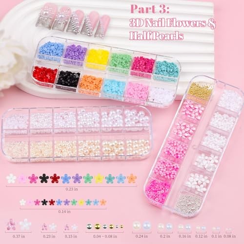 12 Boxes Nail Art Kit with Nail Charms, Gems, Rhinestones & Set 2 – 12 Boxes