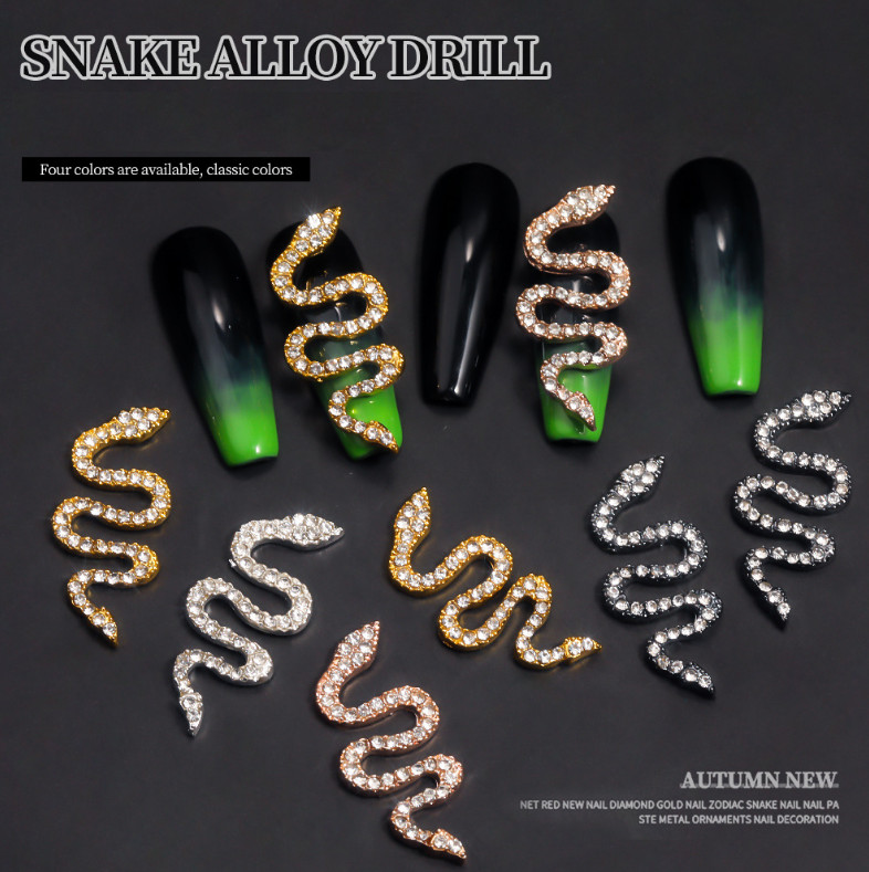 3D Glitter Rhinestones DIY Charm Alloy Snake Nail Art Decoration Manicure metal