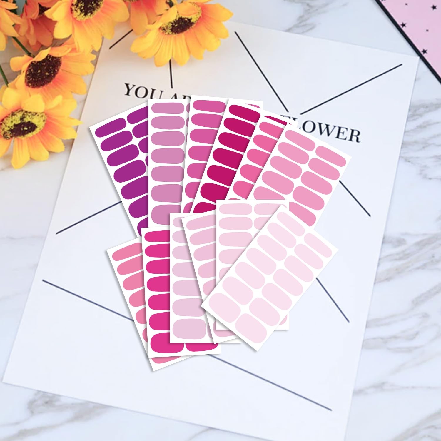 12 Sheets Pink Series Nail Stickers Full Nail Wraps for Women Girls Solid Nai…