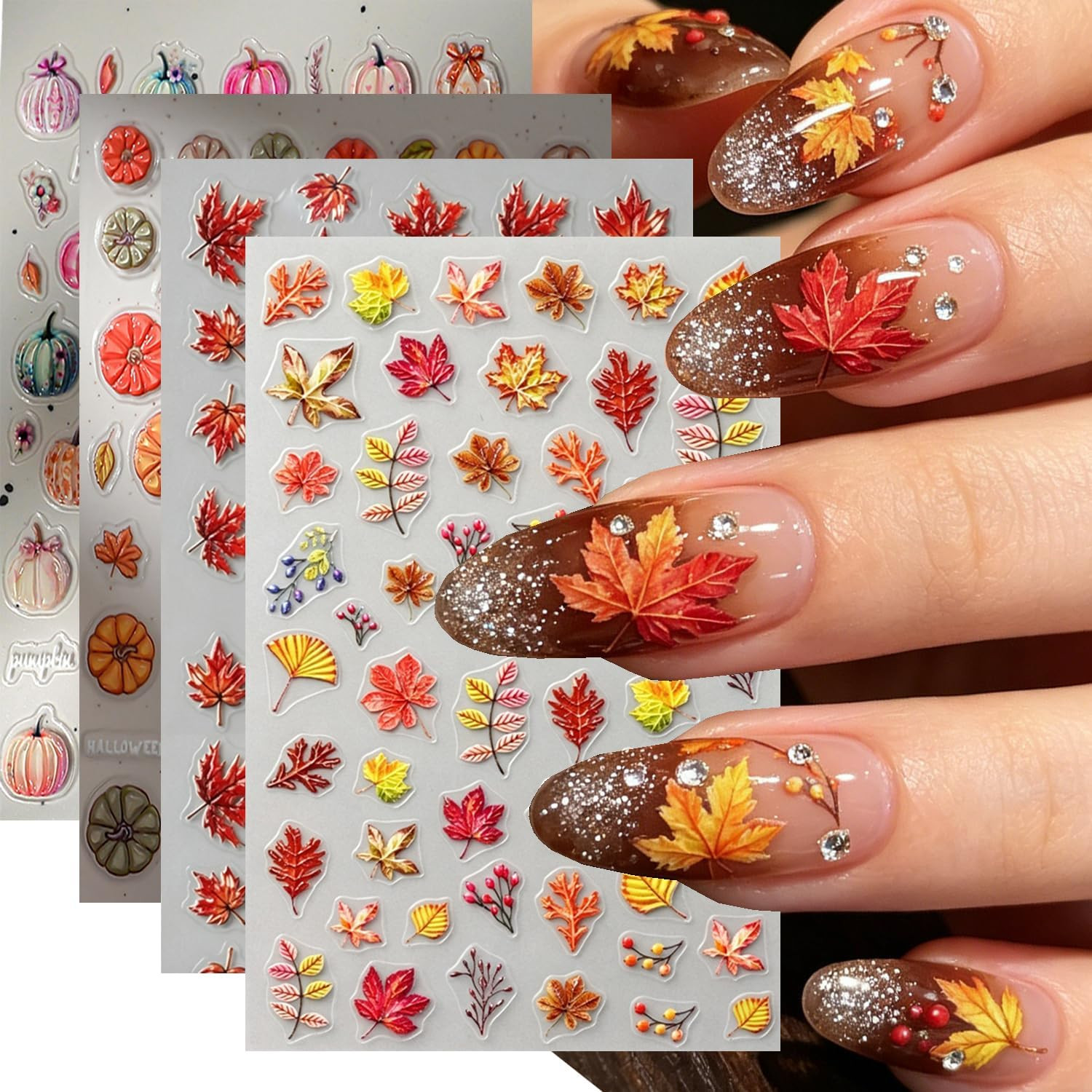 3PCS 5D Embossed Flowers Nail Stickers Colorful Floral Petals Designs Nail Art S