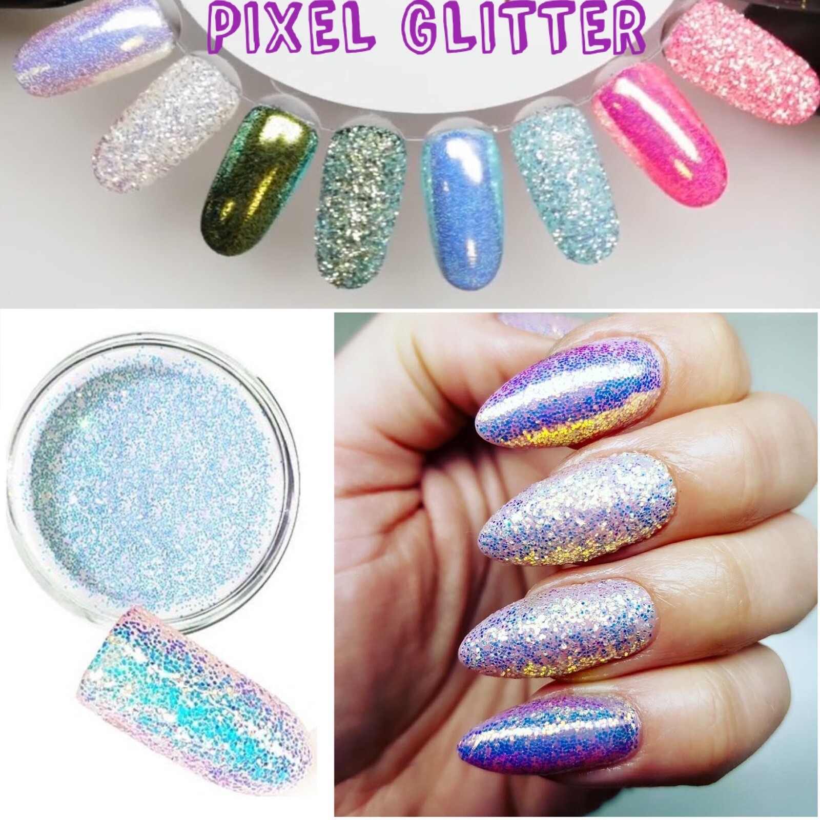 CINDERELLA PIXEL EFFECT NAIL ART GLITTER IRIDESCENT SEQUINS Unicorn POWDER MP008