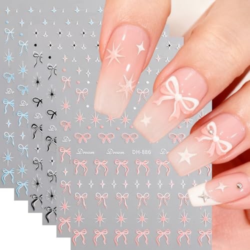 Nail Art Stickers Valentines Nail Decals 3D Self Adhesive Black Blue Pink Bow