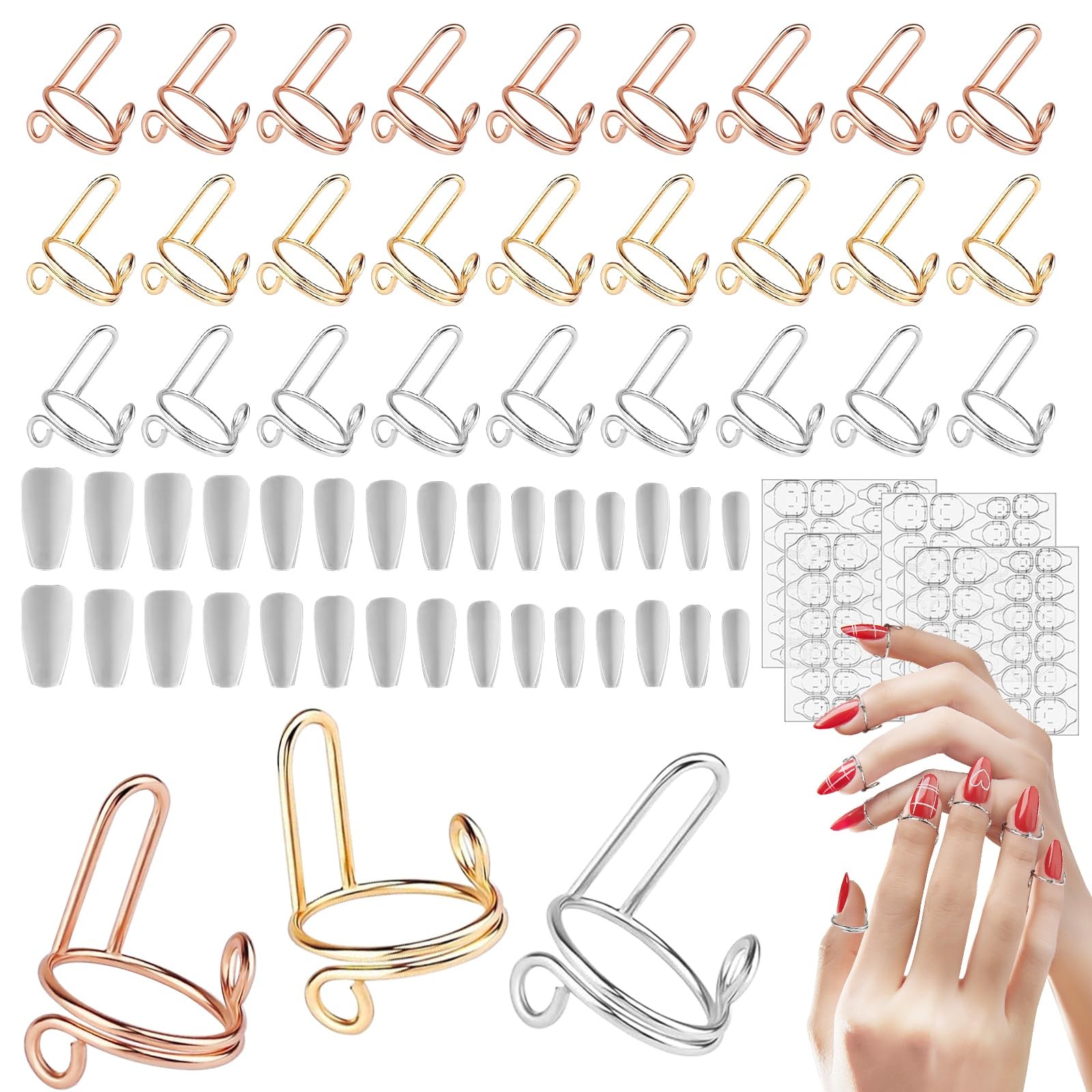 30 Pcs Wudu Nail Rings Adjustable Rings with Adhesive Nail Tabs Clear Nails T…