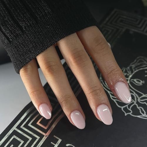 SXVME Short Oval Press On Nails, Handmade Gel Acrylic False Nails for Big &