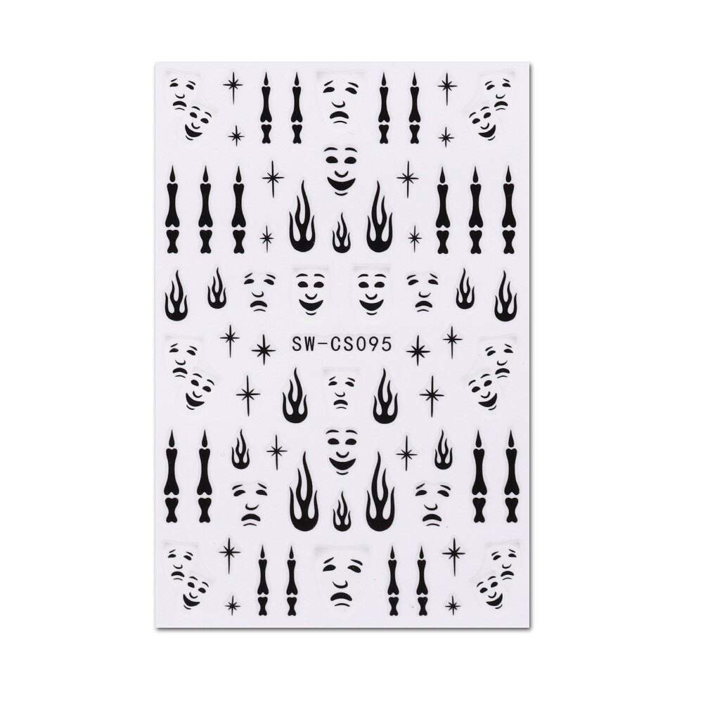 6Pcs Clown Nail Sticker 3D Halloween Candle Star Comic Heart Flame Graffiti NS52