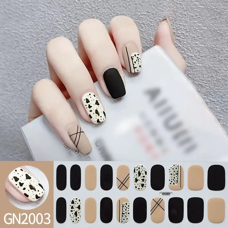 20Pcs Semi-Cured Gel Nail Stickers Full Cover Long Lasting DIY Nail Art Wraps