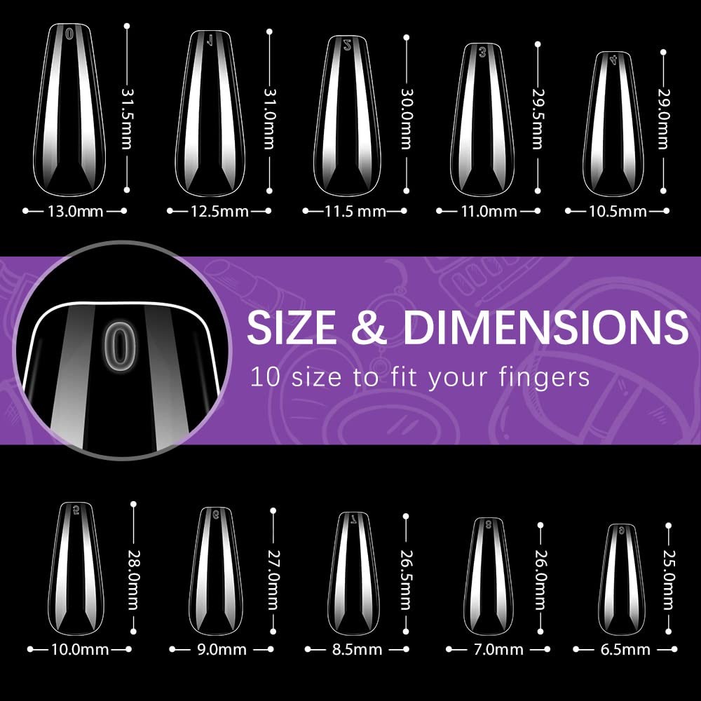 Long Fake Nails – Clear Acrylic Coffin Shaped Ballerina Nails Tips 500pcs Ful…