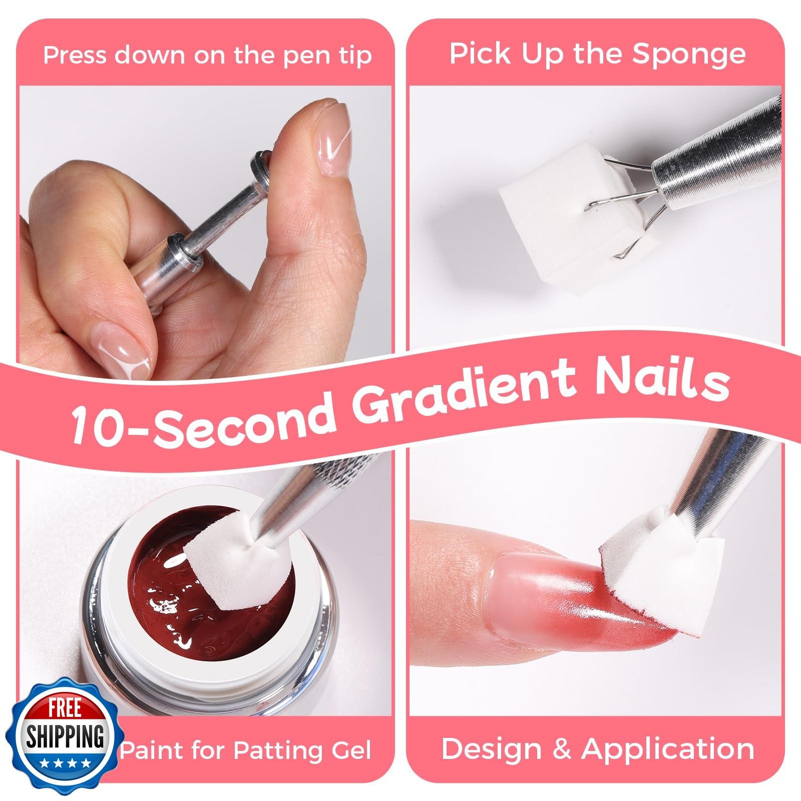 Gellaktik 100PCS Nail Art Sponges With Grabbing Pen for Ombre, Professional S