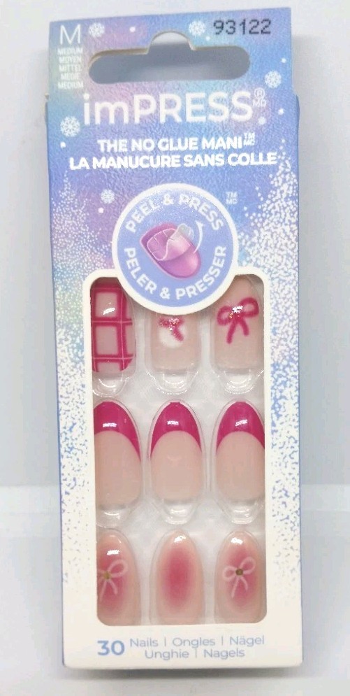 KISS imPRESS No Glue Nails Peel Press yule be happy red 30 count medium length