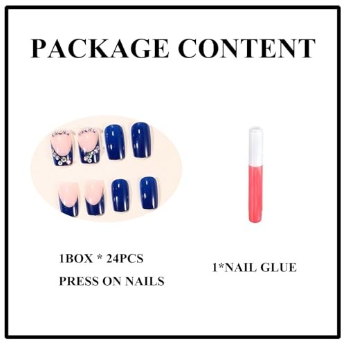 Press on Nails Medium Square – Royal Blue French Tip – 9116 Royalblue