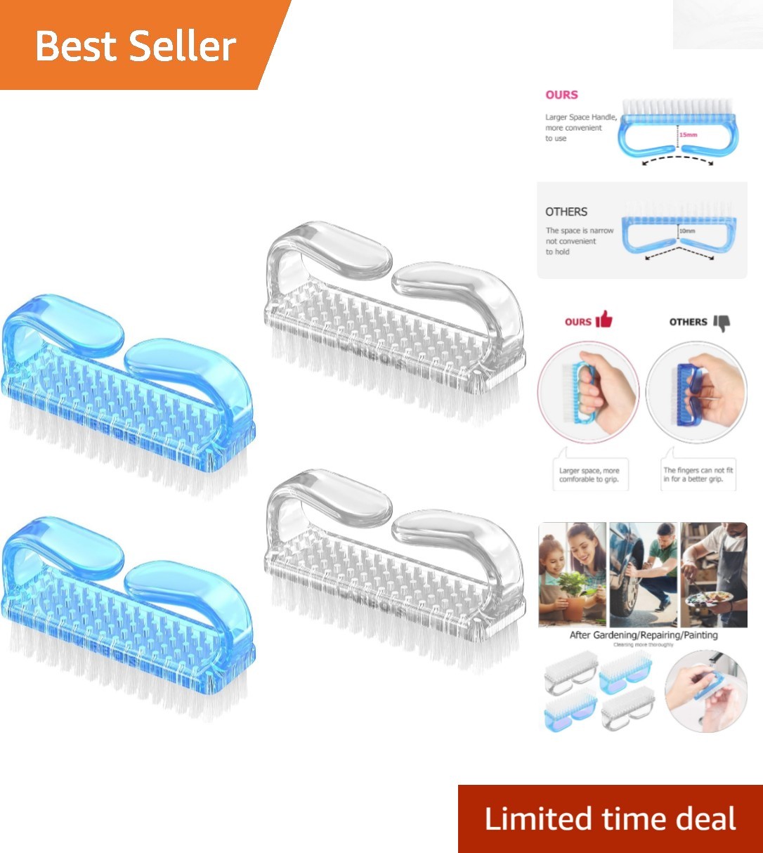 Versatile Handle Grip Nail Brush Set – Perfect for Kitchen, Bath & Travel