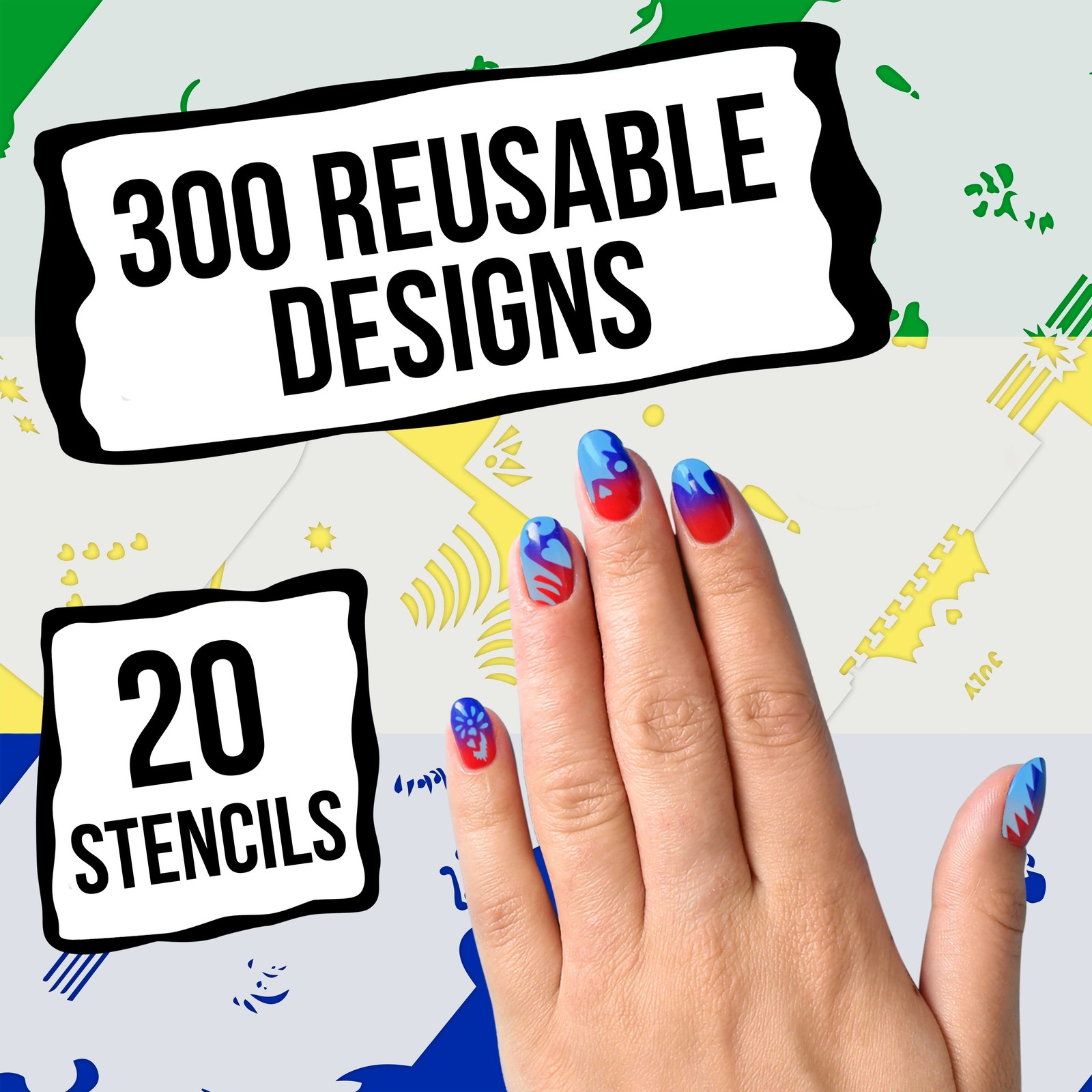 Set 7 320 Airbrush Nail Art STENCIL DESIGNS – 20 Template Sheets Kit Brush Paint