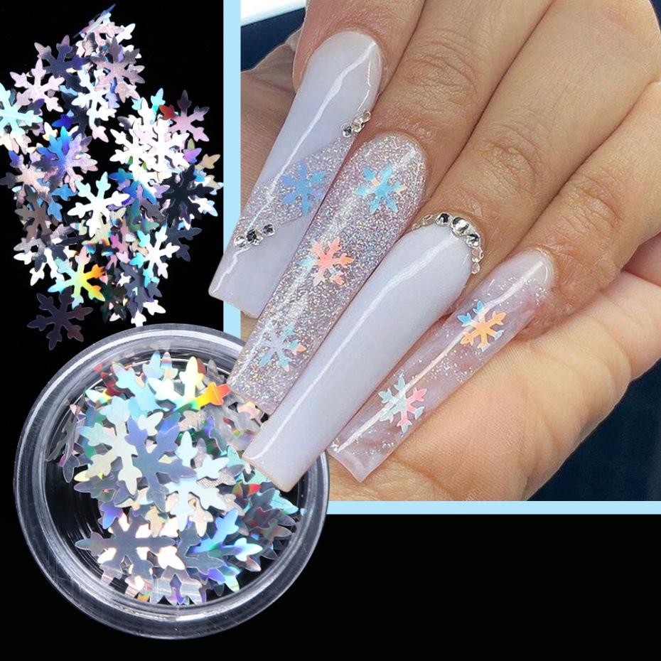 10mm Large Snowflake Nail Glitter, Holiday Nail Art Sequins in Storage Bottle