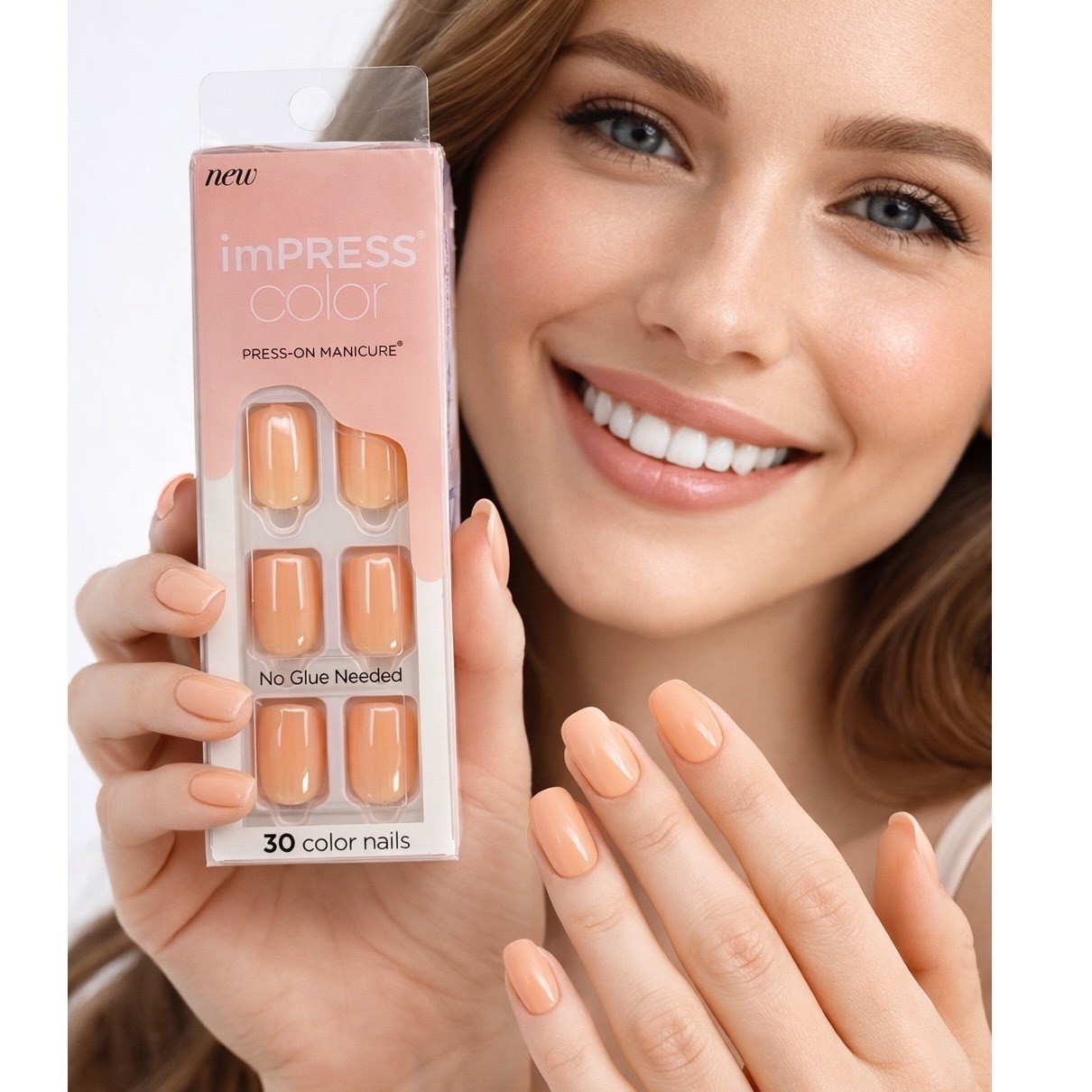 Kiss Impress Color Press On Manicure Peachy Nude 30 Nails Spring Neutral 93-44