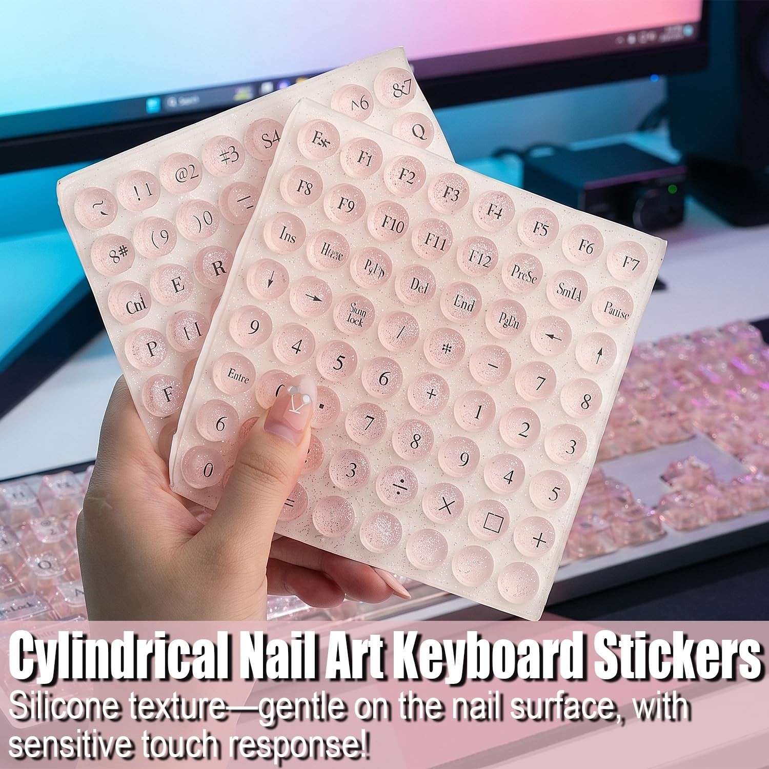 128Pcs Bling Keyboard Stickers, Self-Adhesive Nail Art Keycaps for PC/Laptop