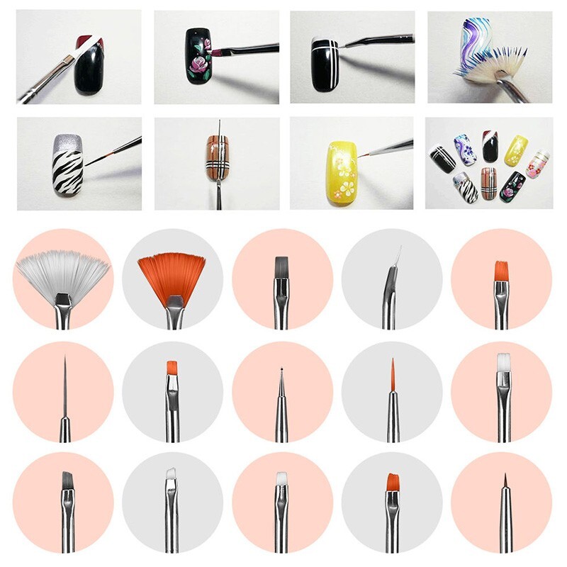 20pcs Nail Art Brush Set Flower Brush with Silicon Dotting Pen Nail Art Tools