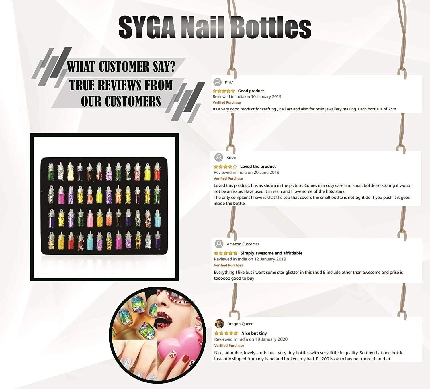 SYGA Acrylic 3D Glitter Powder Manicure Nail Stickers Set of 48 (Multicolour)