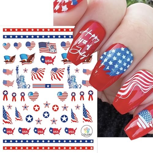 8 Sheets Independence Day Nail Stickers for Nail Art – 4th of July – USA Flag