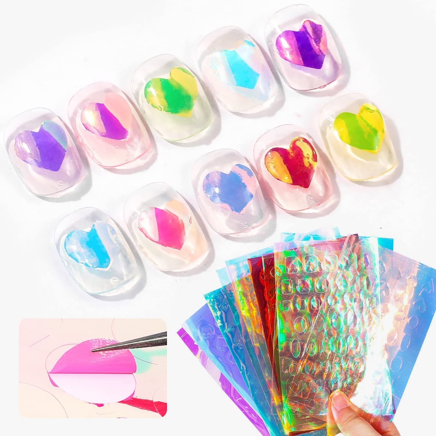 11 Sheets Aurora Nail Foil Stickers Holographic Iridescent Cellophane Nail Ar…