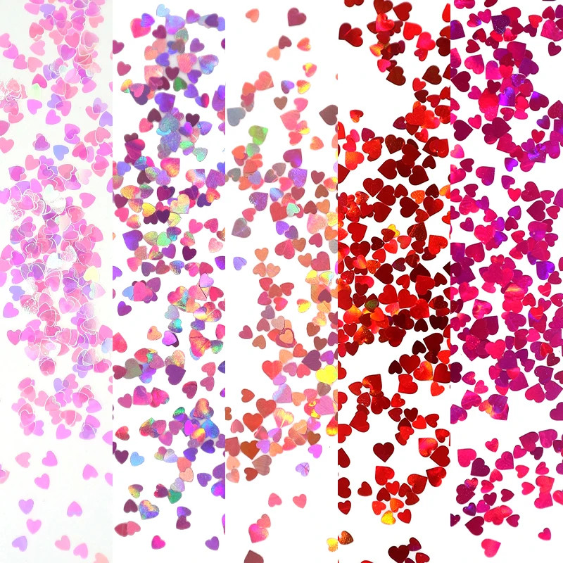 2g Holographic Nail Art Glitter Shiny Sweet Love Red Heart Flakes Sequins 3D Nai