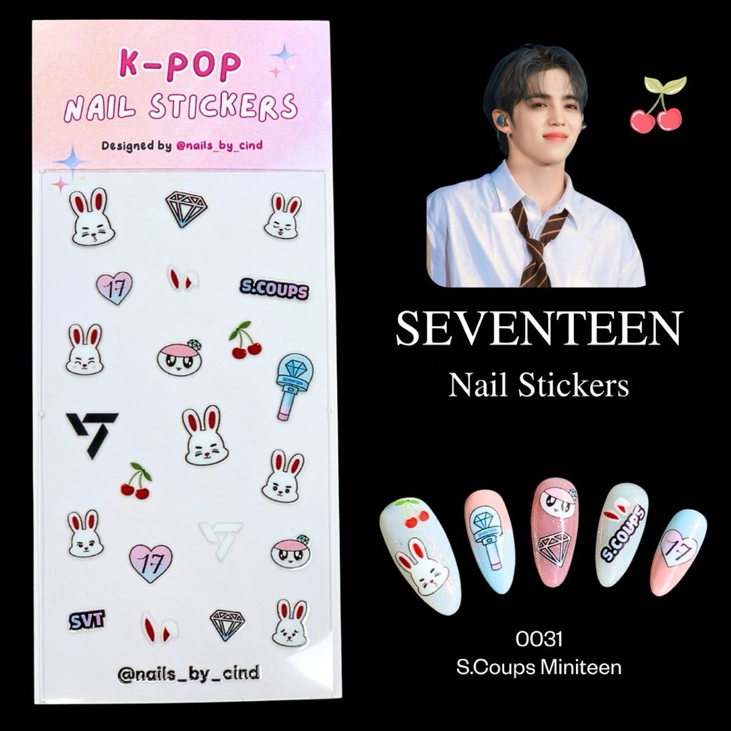 SEVENTEEN 17 KPOP NAIL STICKER FAN MADE KOREA DINO SCOUPS HOSHI DK THE 8 I Z10
