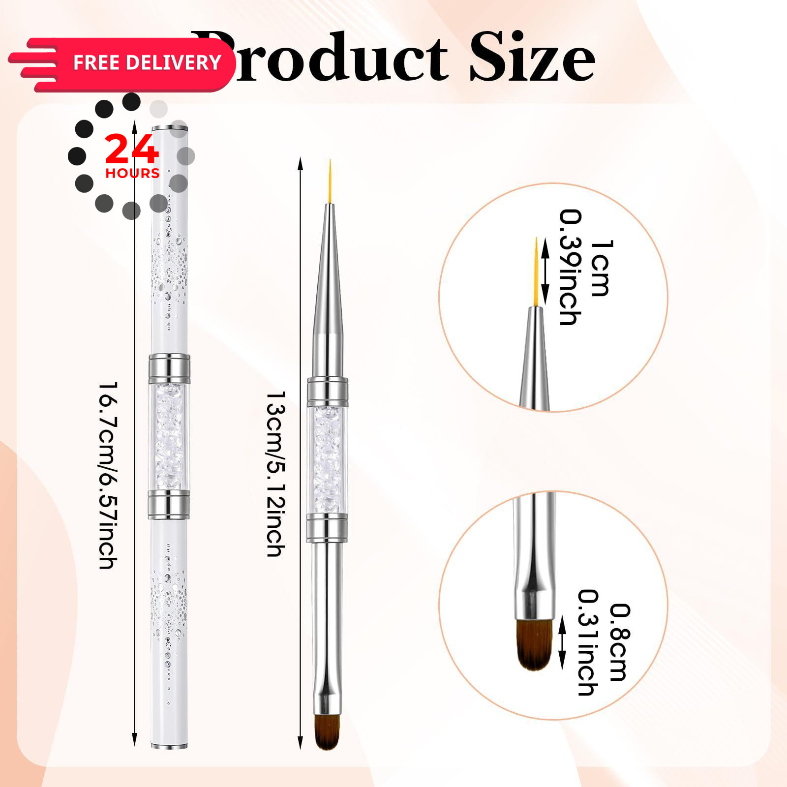 Shimmeroo Dual Ended Builder Gel Brushes for Nails,Fine Hard Brush White