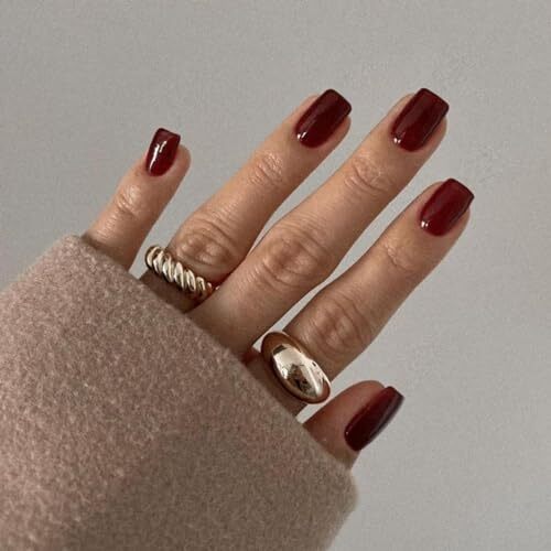48PCS Wine Red Press on Nails Short Square Nails square wine red