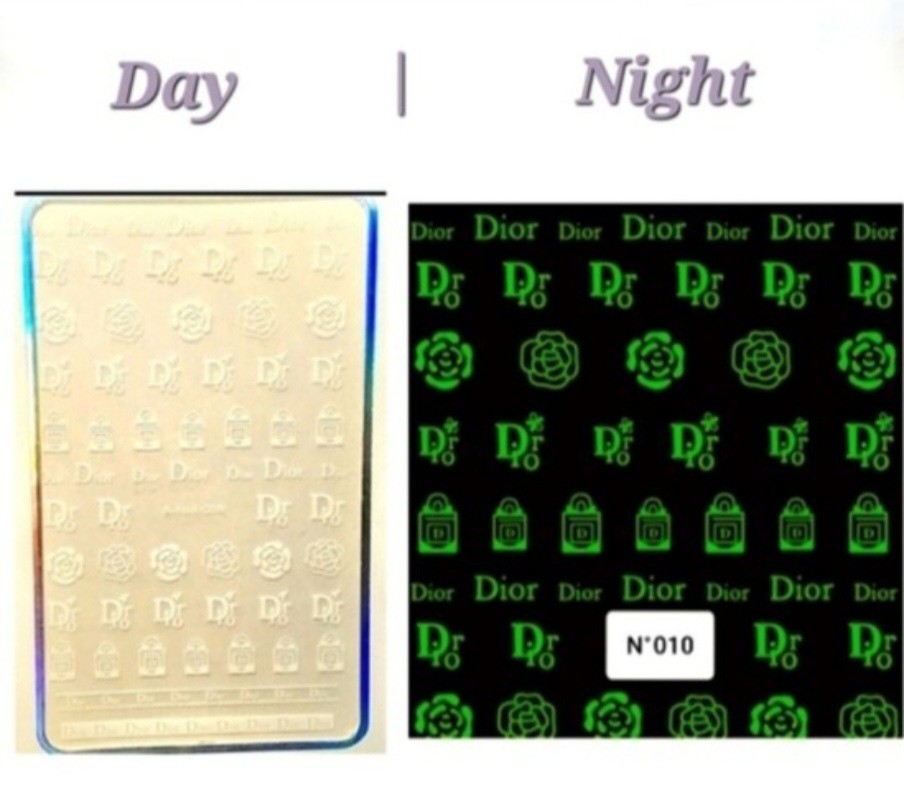 NWT NAIL ART DESIGN SELF-SEAL STICKERS SOLID WHITE GLOW-IN-THE-DARK N°10!