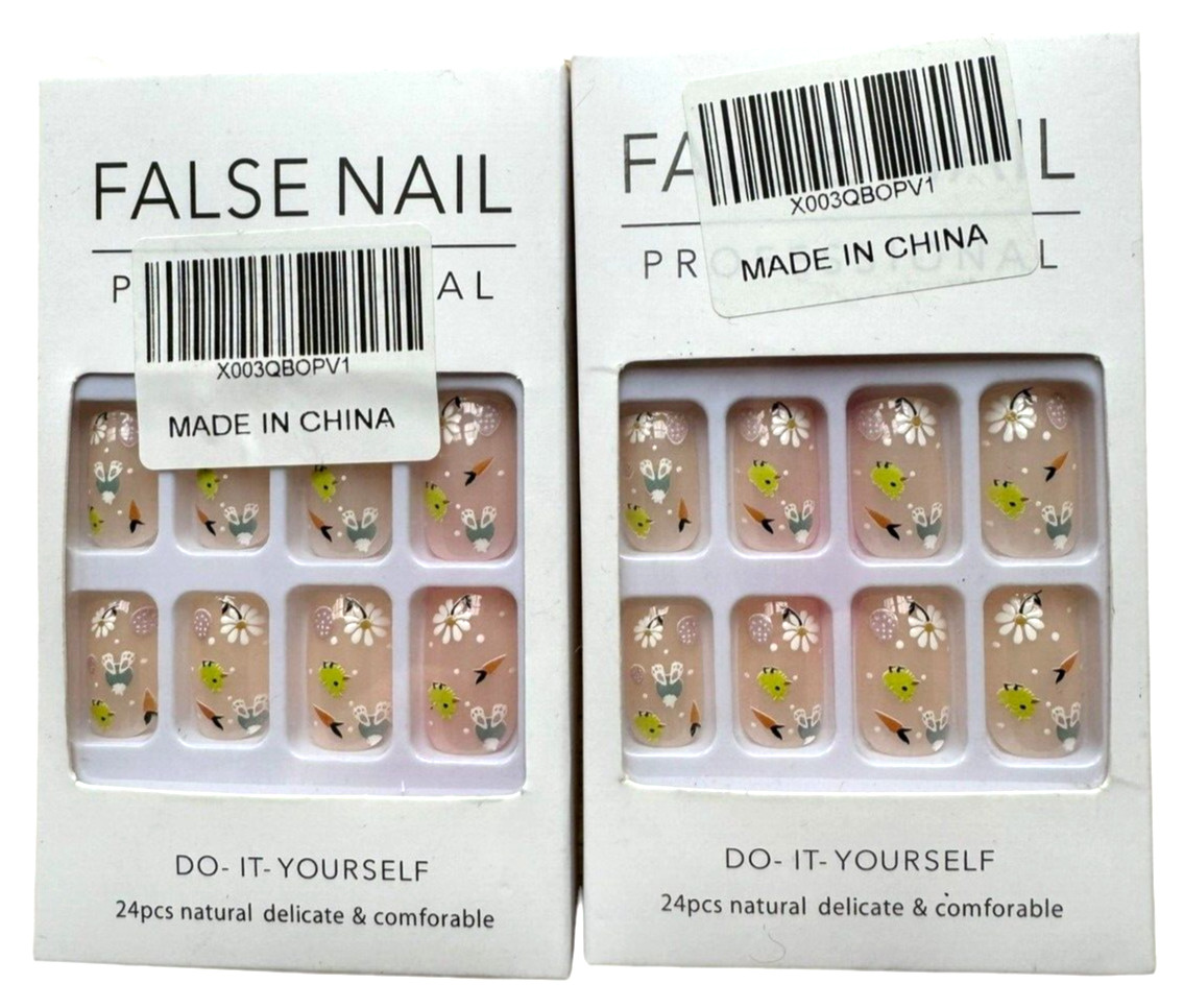 Themed Nails Easter Spring – Pink + Bunny Flower Carrot – 2 Boxes of 24 DIY (48)