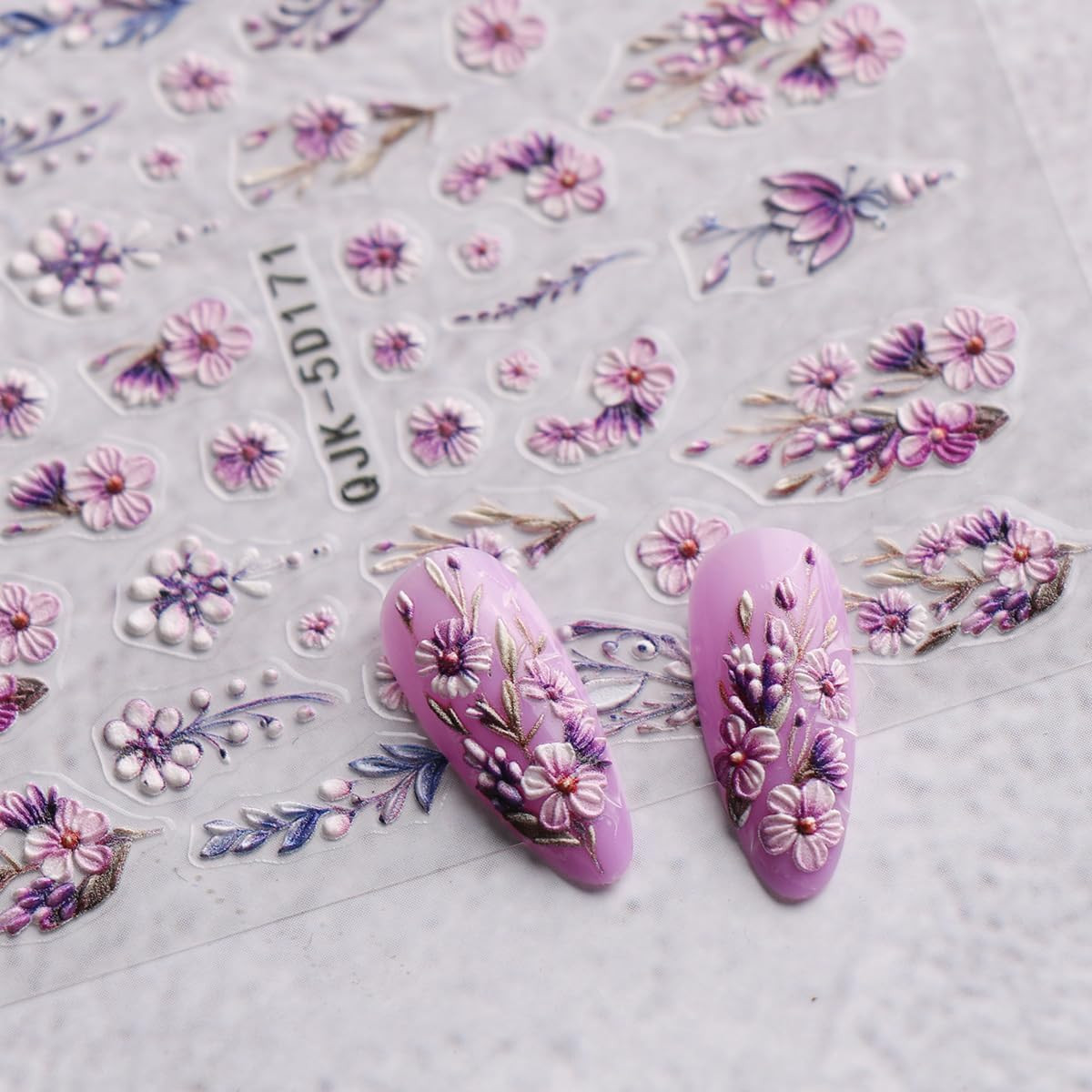 3D Embossed Flower Nail Art Stickers Decals Self-Adhesive 5D Spring