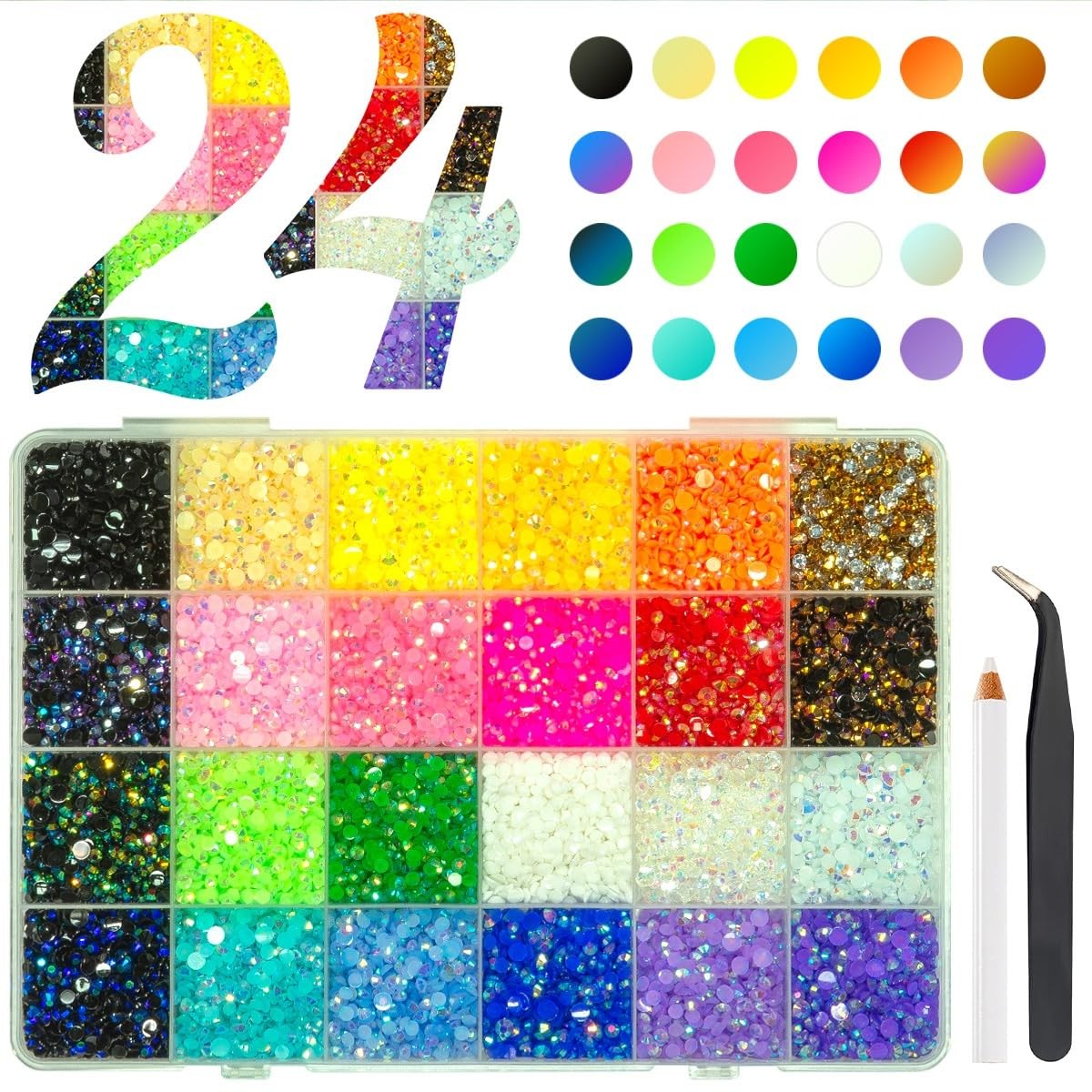 20000PCS 24 Color Jelly Resin Rhinestones Bulk 3mm 4mm Flatback Stones Super …