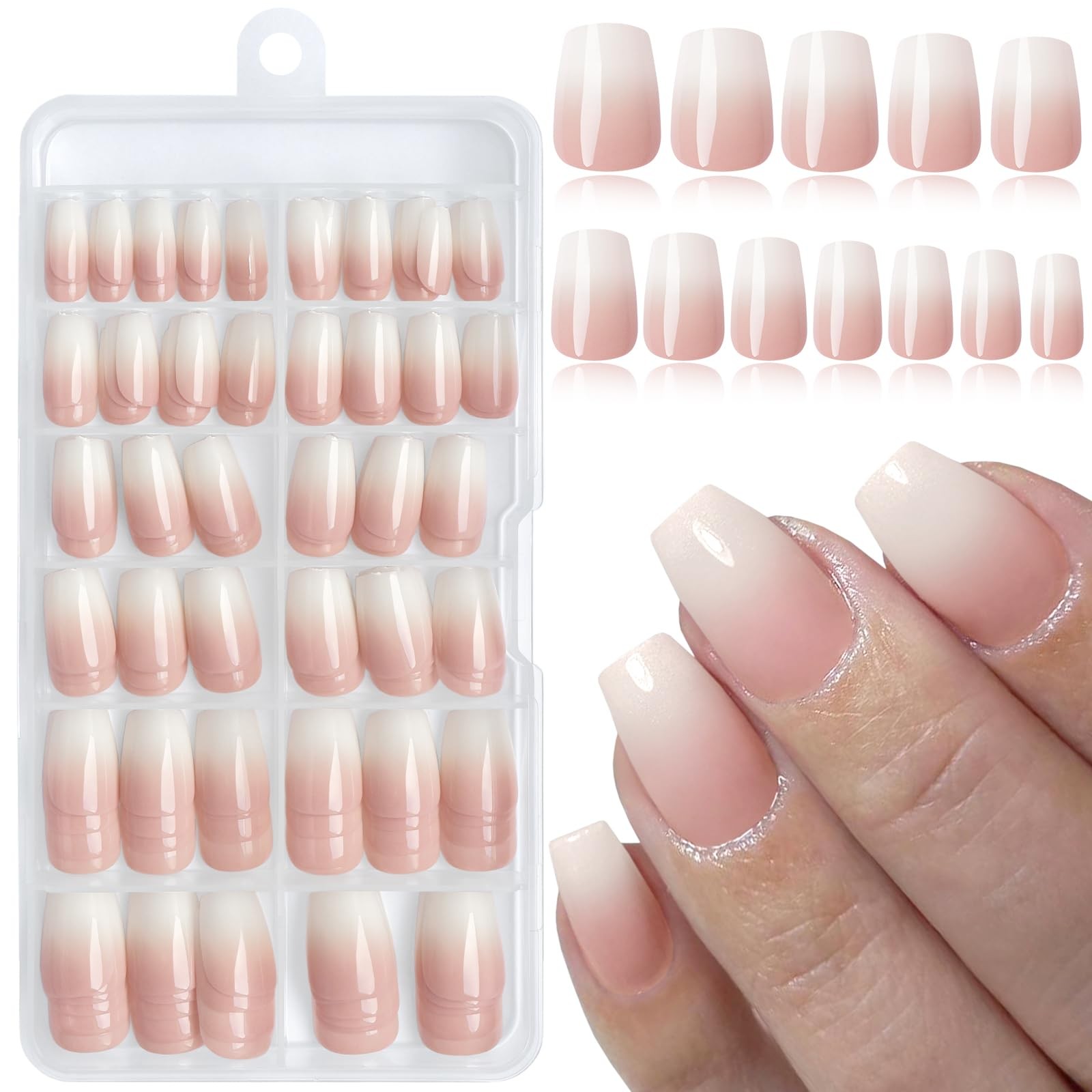 168pc Ombre Press on Nails Short Coffin Fake Nails with Tabs, XS Coffin Nails…